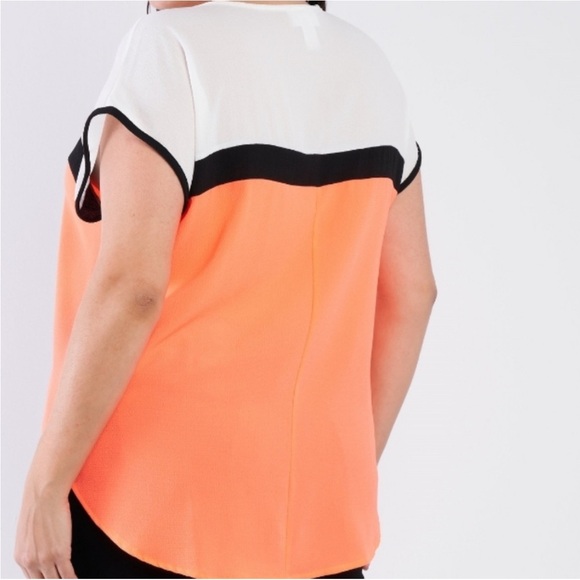 Janette Plus White and Bright Orange Boxy Blouse - Picture 2 of 5